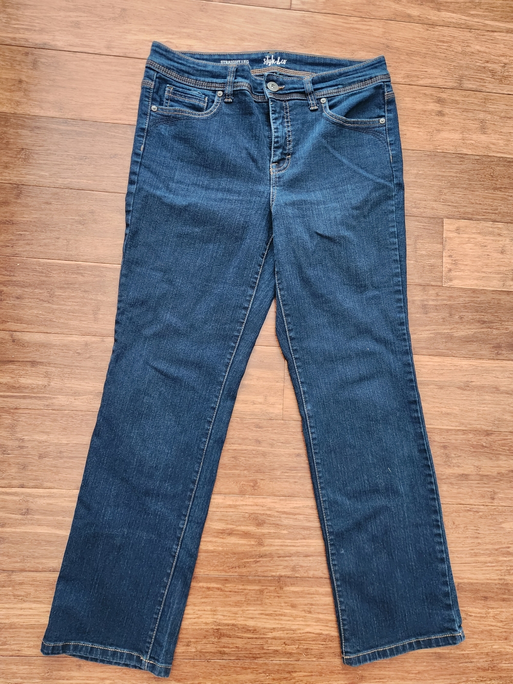 Style & Co. Women's Dark Blue Straight Leg Jeans, 10P 10 Petite